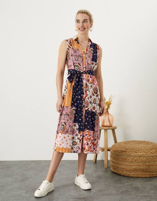 Monsoon نحيف زر طباعة التصحيح من خلال الفستان D68H1031 ملابس متعدد