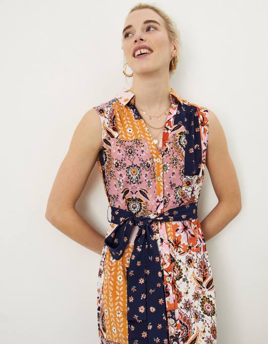 Monsoon نحيف زر طباعة التصحيح من خلال الفستان D68H1031 ملابس متعدد