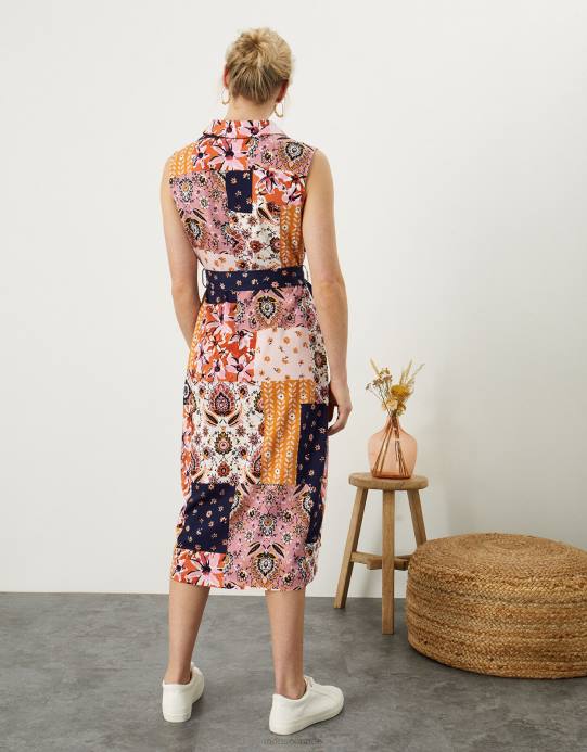 Monsoon نحيف زر طباعة التصحيح من خلال الفستان D68H1031 ملابس متعدد