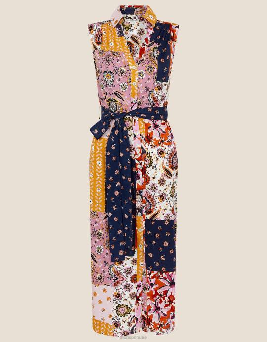 Monsoon نحيف زر طباعة التصحيح من خلال الفستان D68H1031 ملابس متعدد