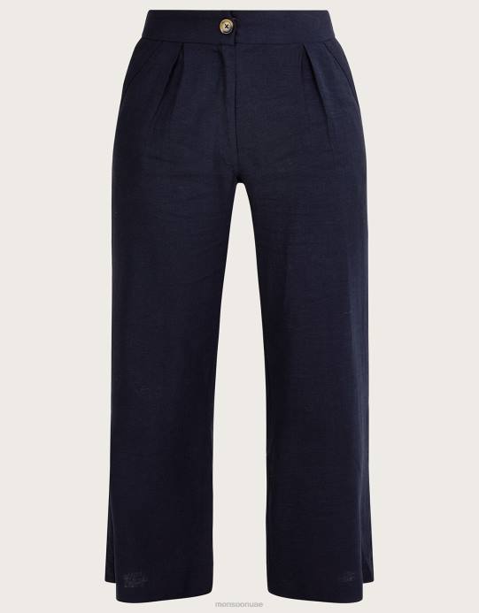 Monsoon نحيف بنطلون ليلى قصير من مزيج الكتان D68H1035 ملابس الأزرق الداكن)