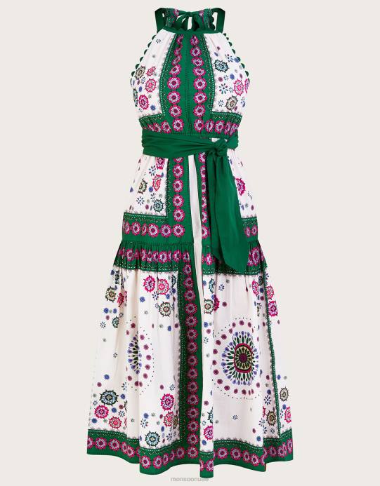 Monsoon نحيف فستان ميدي بطباعة وشاح D68H1036 ملابس أخضر