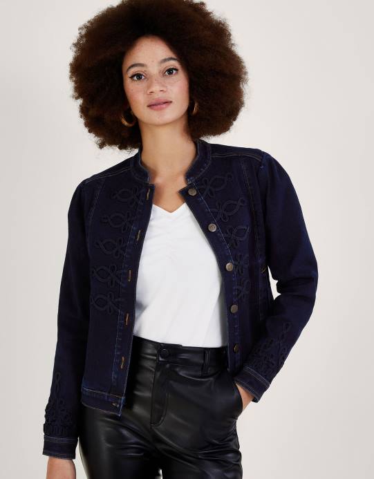 Monsoon نحيف سترة لوريا من الدنيم البحري من القطن المستدام D68H1038 ملابس الأزرق (نيلي)