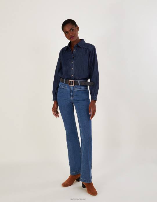 Monsoon نحيف قميص من الدنيم مصنوع من القطن المستدام D68H1040 ملابس الأزرق (نيلي)