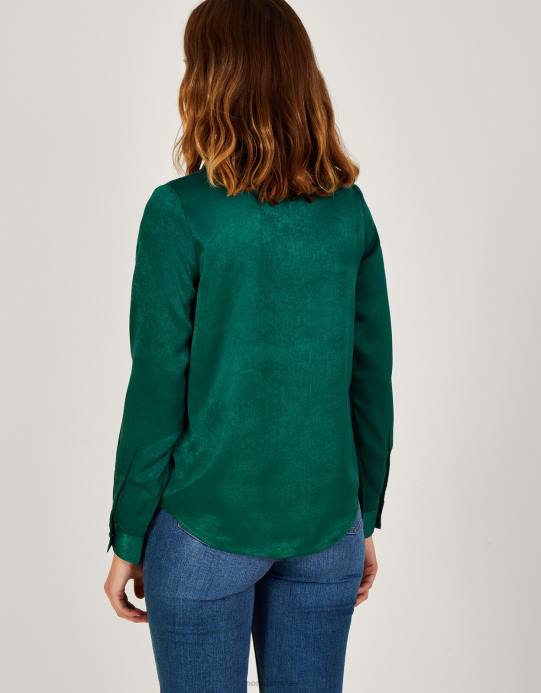 Monsoon نحيف قميص كونستانس من الساتان المطرز من البوليستر المعاد تدويره D68H1041 ملابس أخضر