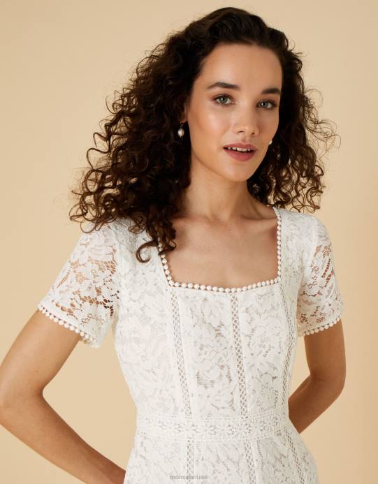 Monsoon نحيف فستان زفاف من الدانتيل برقبة مربعة من كيم D68H1043 ملابس عاج