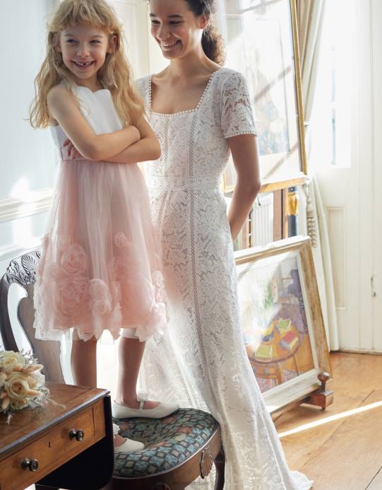 Monsoon نحيف فستان زفاف من الدانتيل برقبة مربعة من كيم D68H1043 ملابس عاج