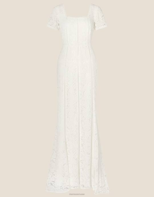 Monsoon نحيف فستان زفاف من الدانتيل برقبة مربعة من كيم D68H1043 ملابس عاج