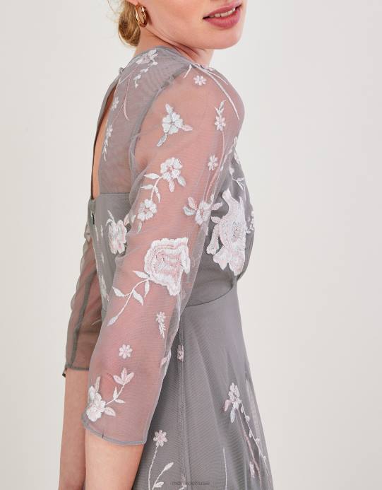 Monsoon نحيف فستان بريتا متوسط ​​الطول مزين بالبوليستر المعاد تدويره D68H1044 ملابس رمادي