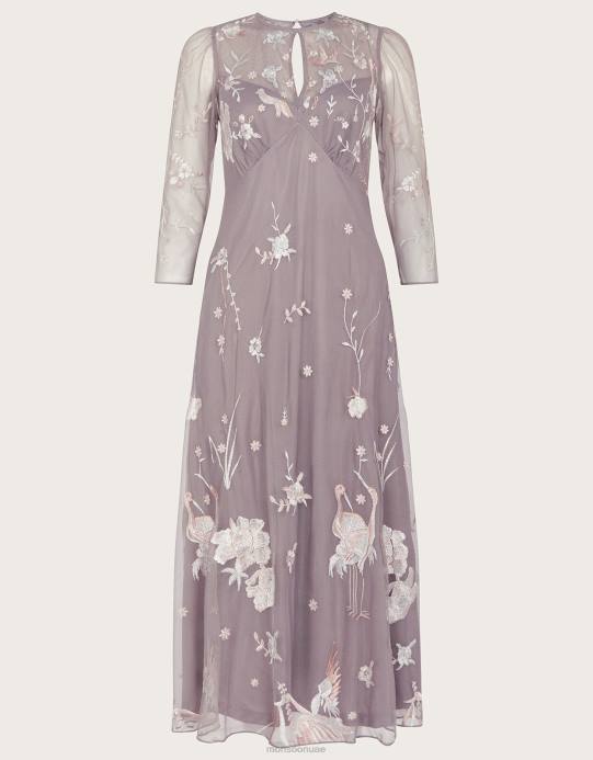 Monsoon نحيف فستان بريتا متوسط ​​الطول مزين بالبوليستر المعاد تدويره D68H1044 ملابس رمادي