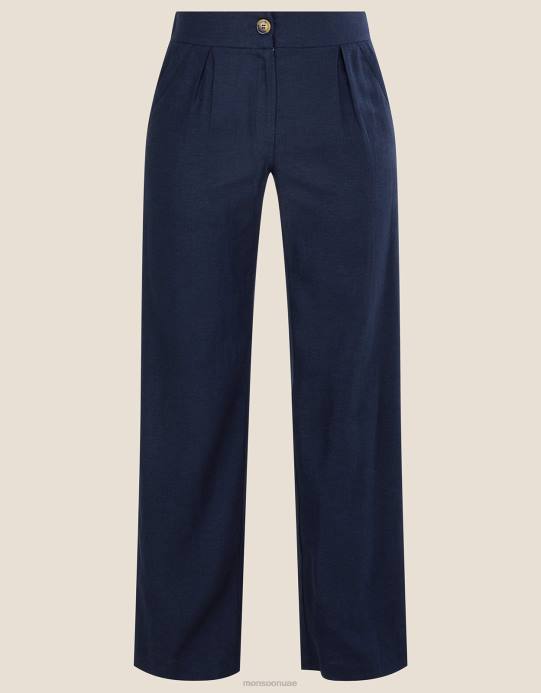 Monsoon نحيف بنطلون ليلى من مزيج الكتان D68H1048 ملابس الأزرق الداكن)