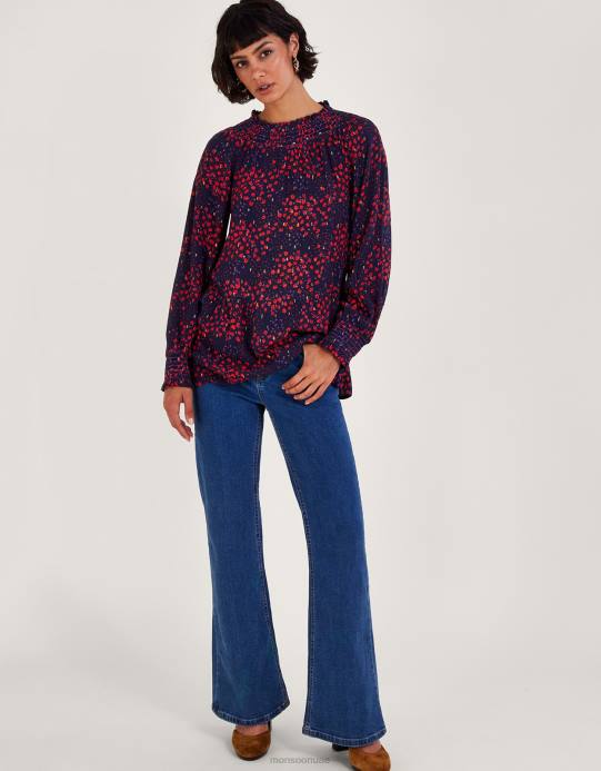 Monsoon نحيف بقعة أعلى معدنية D68H104 ملابس الأزرق الداكن)