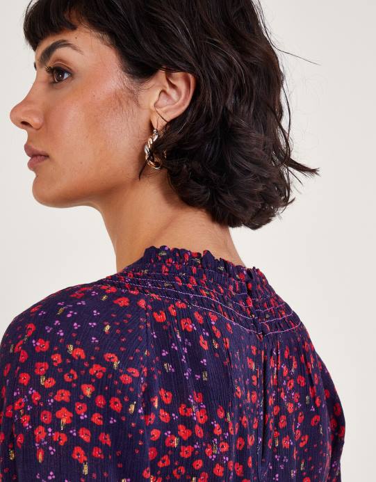 Monsoon نحيف بقعة أعلى معدنية D68H104 ملابس الأزرق الداكن)