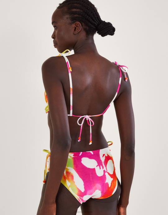 Monsoon نحيف قطعة بيكيني سفلية مكشكشة بطباعة تجريدية مع بوليستر معاد تدويره D68H1053 ملابس لون القرنفل