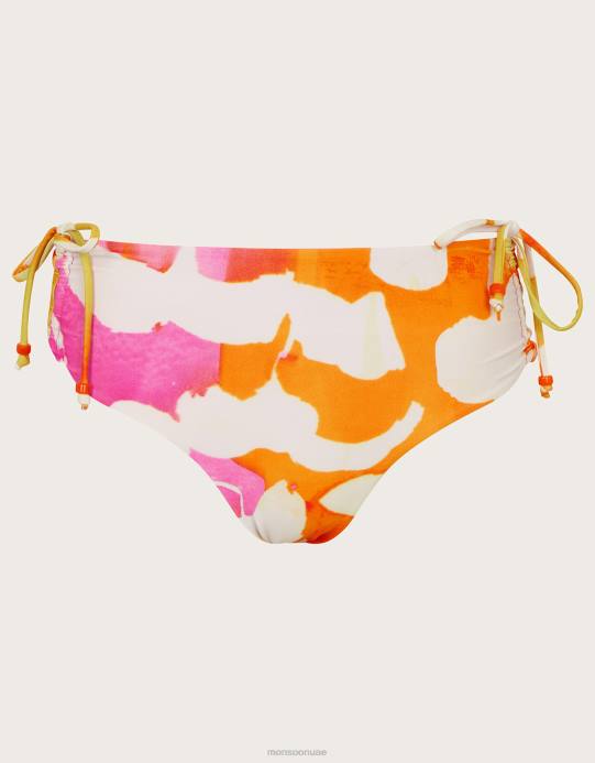Monsoon نحيف قطعة بيكيني سفلية مكشكشة بطباعة تجريدية مع بوليستر معاد تدويره D68H1053 ملابس لون القرنفل