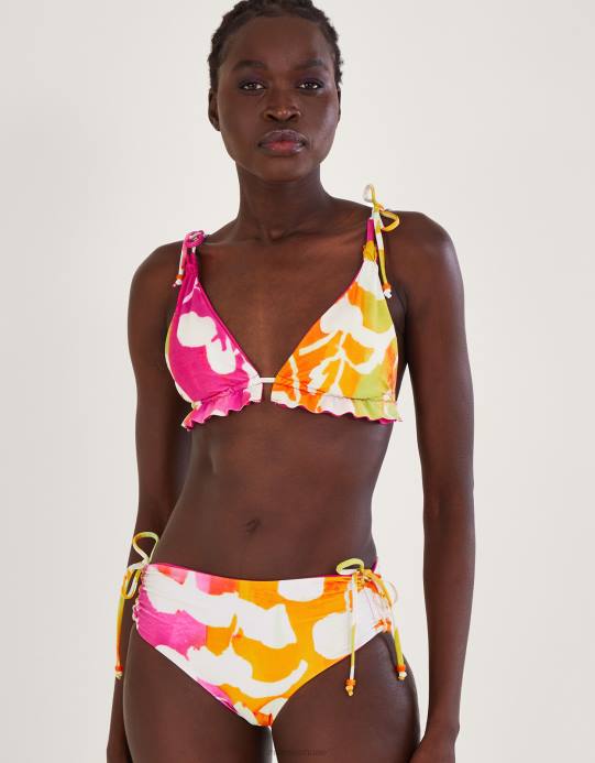 Monsoon نحيف قطعة بكيني علوية مكشكشة بطباعة تجريدية من البوليستر المعاد تدويره D68H1054 ملابس لون القرنفل