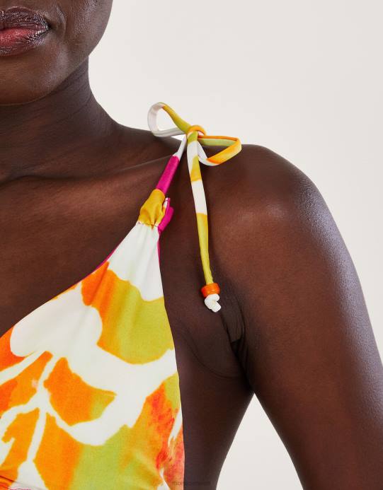 Monsoon نحيف قطعة بكيني علوية مكشكشة بطباعة تجريدية من البوليستر المعاد تدويره D68H1054 ملابس لون القرنفل