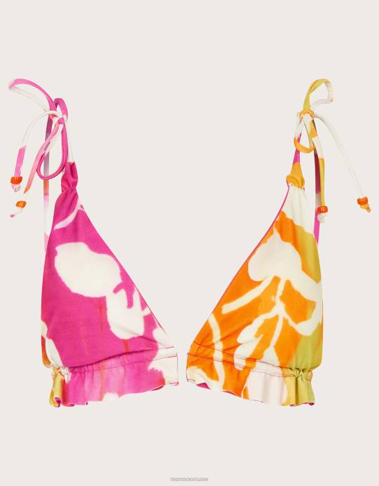 Monsoon نحيف قطعة بكيني علوية مكشكشة بطباعة تجريدية من البوليستر المعاد تدويره D68H1054 ملابس لون القرنفل