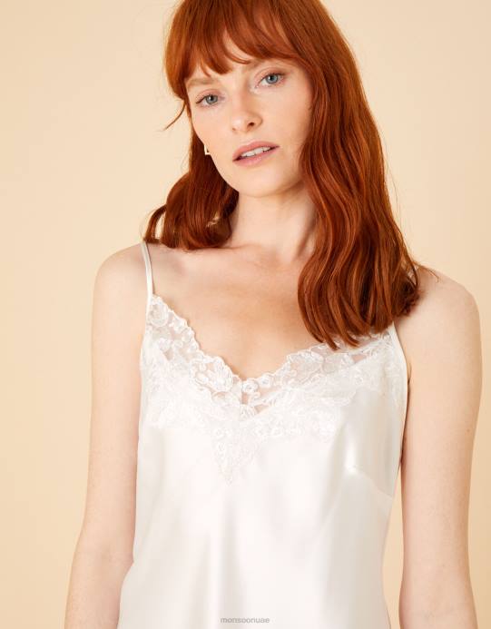 Monsoon نحيف فستان سهرة من الدانتيل والساتان D68H1059 ملابس عاج