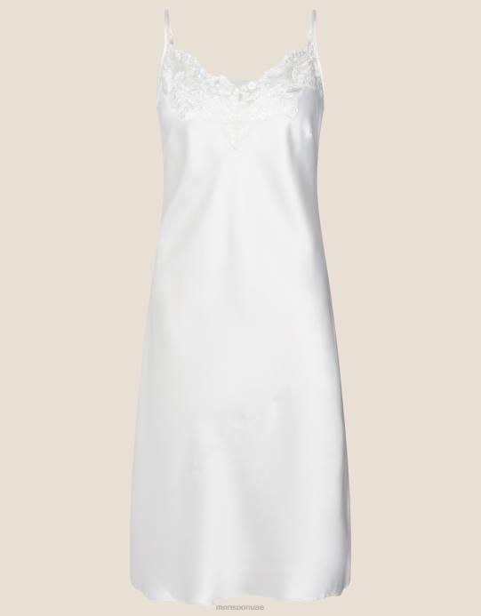 Monsoon نحيف فستان سهرة من الدانتيل والساتان D68H1059 ملابس عاج