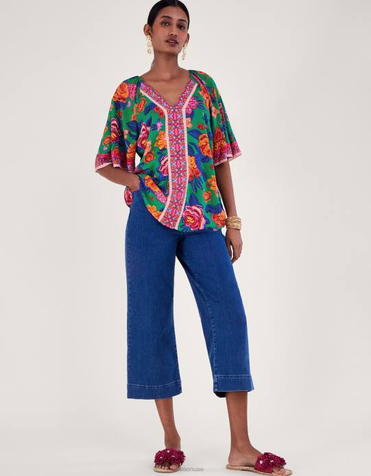 Monsoon نحيف بلوزة بطبعة زهور من لينزينج إيكوفيرو D68H105 ملابس البرتقالي