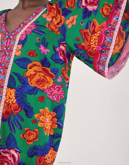 Monsoon نحيف بلوزة بطبعة زهور من لينزينج إيكوفيرو D68H105 ملابس البرتقالي