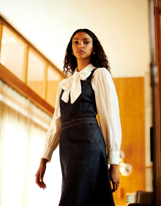 Monsoon نحيف بلوزة بولي بفيونكة D68H106 ملابس عاج