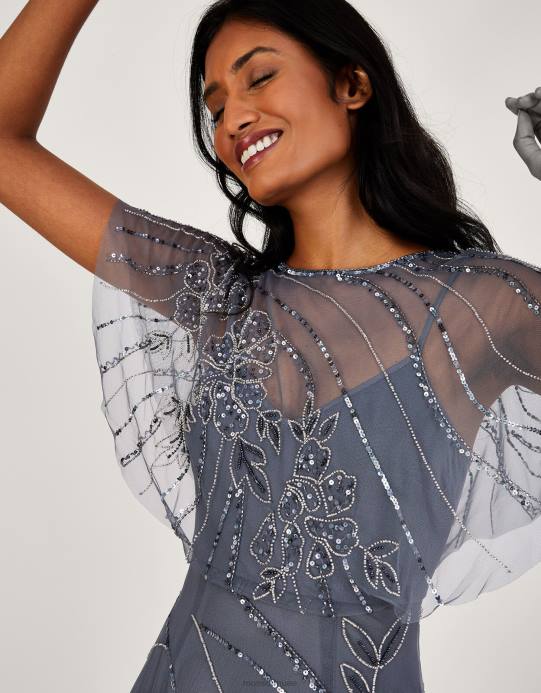 Monsoon نحيف فستان طويل مطرز من سيينا D68H1061 ملابس الأزرق (الأزرق الداكن)