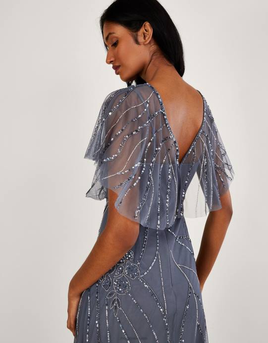 Monsoon نحيف فستان طويل مطرز من سيينا D68H1061 ملابس الأزرق (الأزرق الداكن)