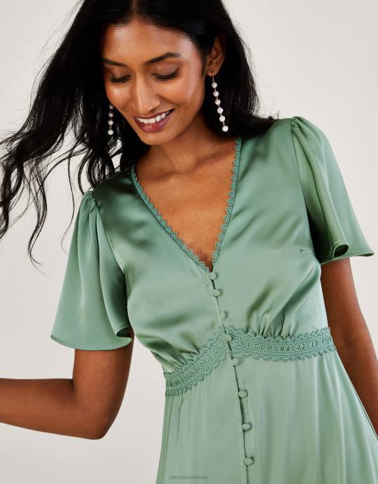 Monsoon نحيف فستان ماكسي قصير الطول من آيفي D68H1062 ملابس أخضر