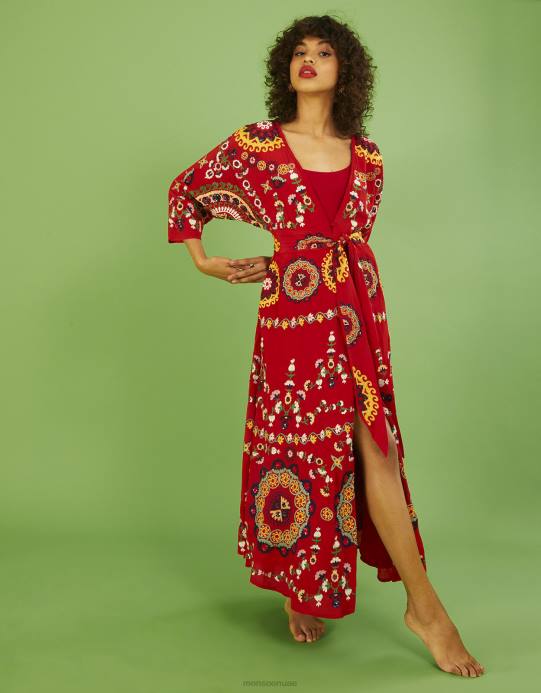 Monsoon نحيف فستان جنيفر كيمونو مزين يدوياً D68H1063 ملابس أحمر