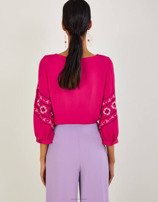 Monsoon نحيف بلوزة إليانا مطرزة من الفيسكوز المستدام D68H1065 ملابس لون القرنفل