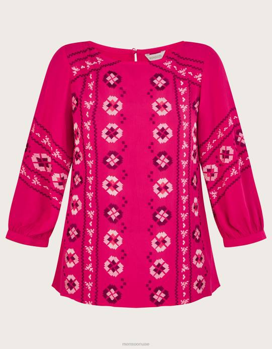 Monsoon نحيف بلوزة إليانا مطرزة من الفيسكوز المستدام D68H1065 ملابس لون القرنفل