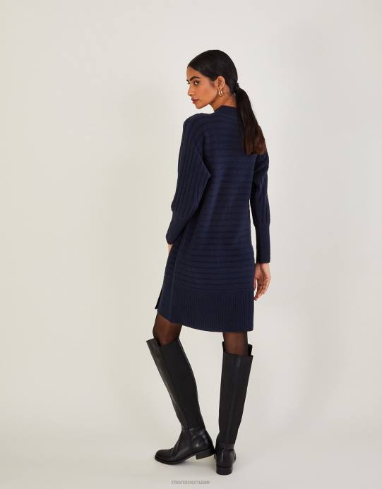 Monsoon نحيف فستان مضلع مع بوليستر معاد تدويره D68H1066 ملابس الأزرق الداكن)