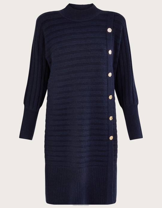 Monsoon نحيف فستان مضلع مع بوليستر معاد تدويره D68H1066 ملابس الأزرق الداكن)