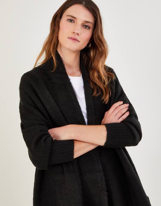 Monsoon نحيف سترة جيب طويلة من البوليستر المعاد تدويره D68H1069 ملابس أسود