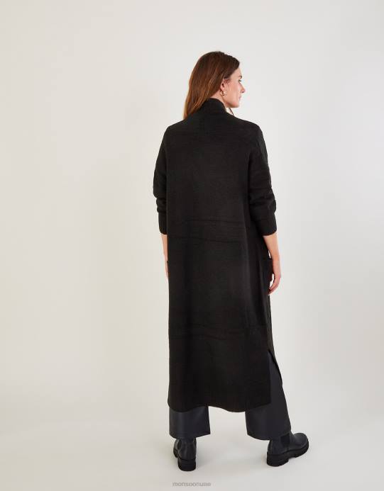 Monsoon نحيف سترة جيب طويلة من البوليستر المعاد تدويره D68H1069 ملابس أسود