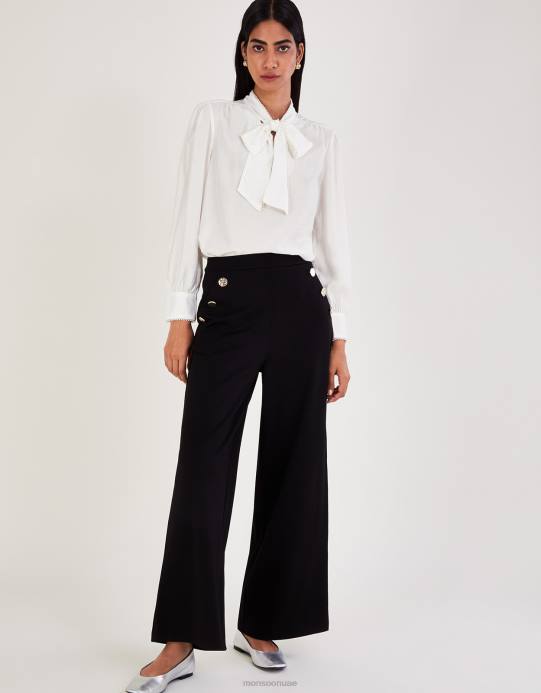 Monsoon نحيف بلوزة بولي بفيونكة D68H106 ملابس عاج