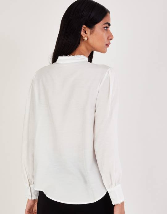 Monsoon نحيف بلوزة بولي بفيونكة D68H106 ملابس عاج