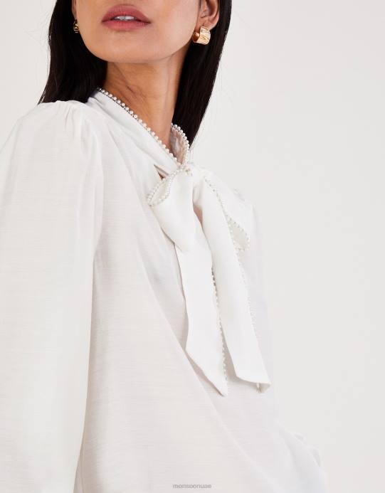 Monsoon نحيف بلوزة بولي بفيونكة D68H106 ملابس عاج