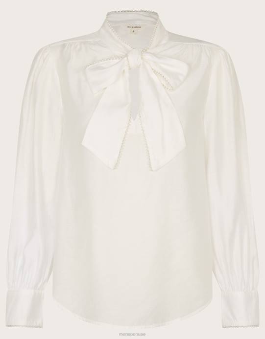 Monsoon نحيف بلوزة بولي بفيونكة D68H106 ملابس عاج