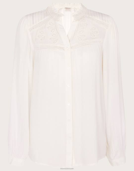 Monsoon نحيف بلوزة من الدانتيل في لينزينغ إيكوفيرو D68H1074 ملابس أبيض