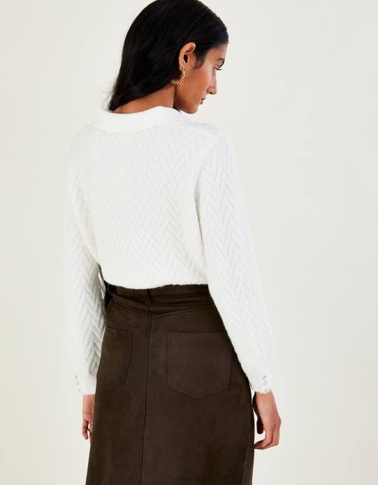 Monsoon نحيف سترة منسوجة بياقة كابل مع بوليستر معاد تدويره D68H1075 ملابس عاج