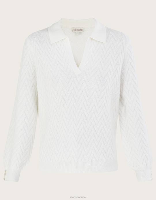 Monsoon نحيف سترة منسوجة بياقة كابل مع بوليستر معاد تدويره D68H1075 ملابس عاج