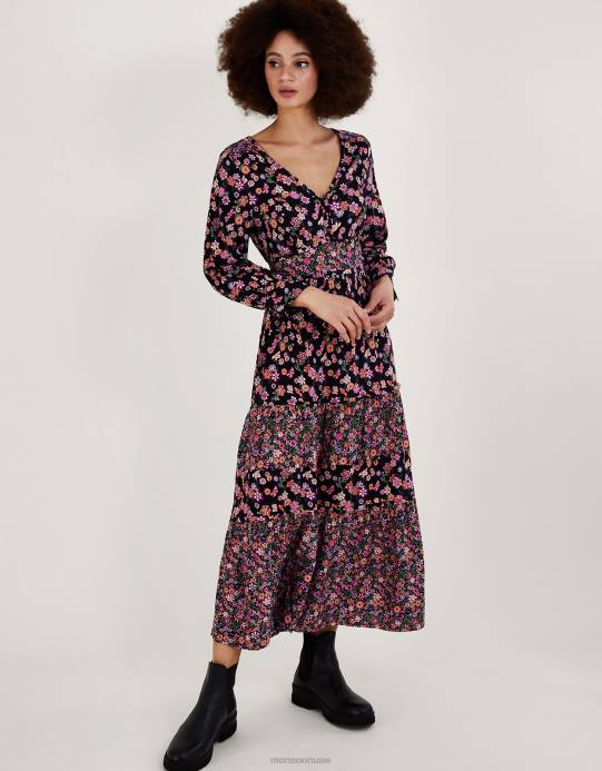 Monsoon نحيف فستان بطبقات بطبعات زهور من لينزينج إيكوفيرو D68H1079 ملابس البرتقالي