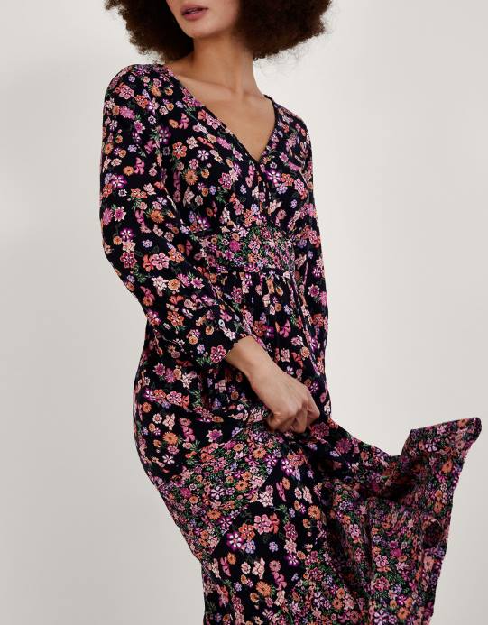 Monsoon نحيف فستان بطبقات بطبعات زهور من لينزينج إيكوفيرو D68H1079 ملابس البرتقالي