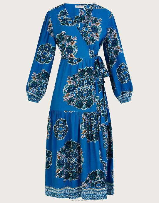 Monsoon نحيف فستان ملفوف بطبعة ثيا من الفيسكوز المستدام D68H1080 ملابس الأزرق (الكوبالت)