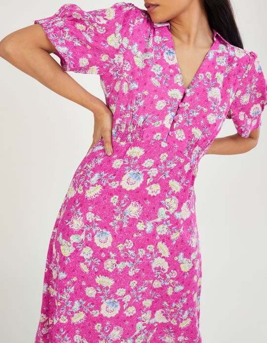 Monsoon نحيف فستان قميص قصير بطباعة سوير D68H1081 ملابس لون القرنفل