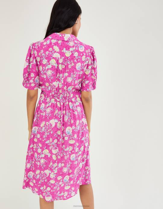 Monsoon نحيف فستان قميص قصير بطباعة سوير D68H1081 ملابس لون القرنفل