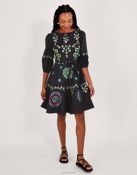 Monsoon نحيف فستان مطرز بطبقات D68H1084 ملابس أسود